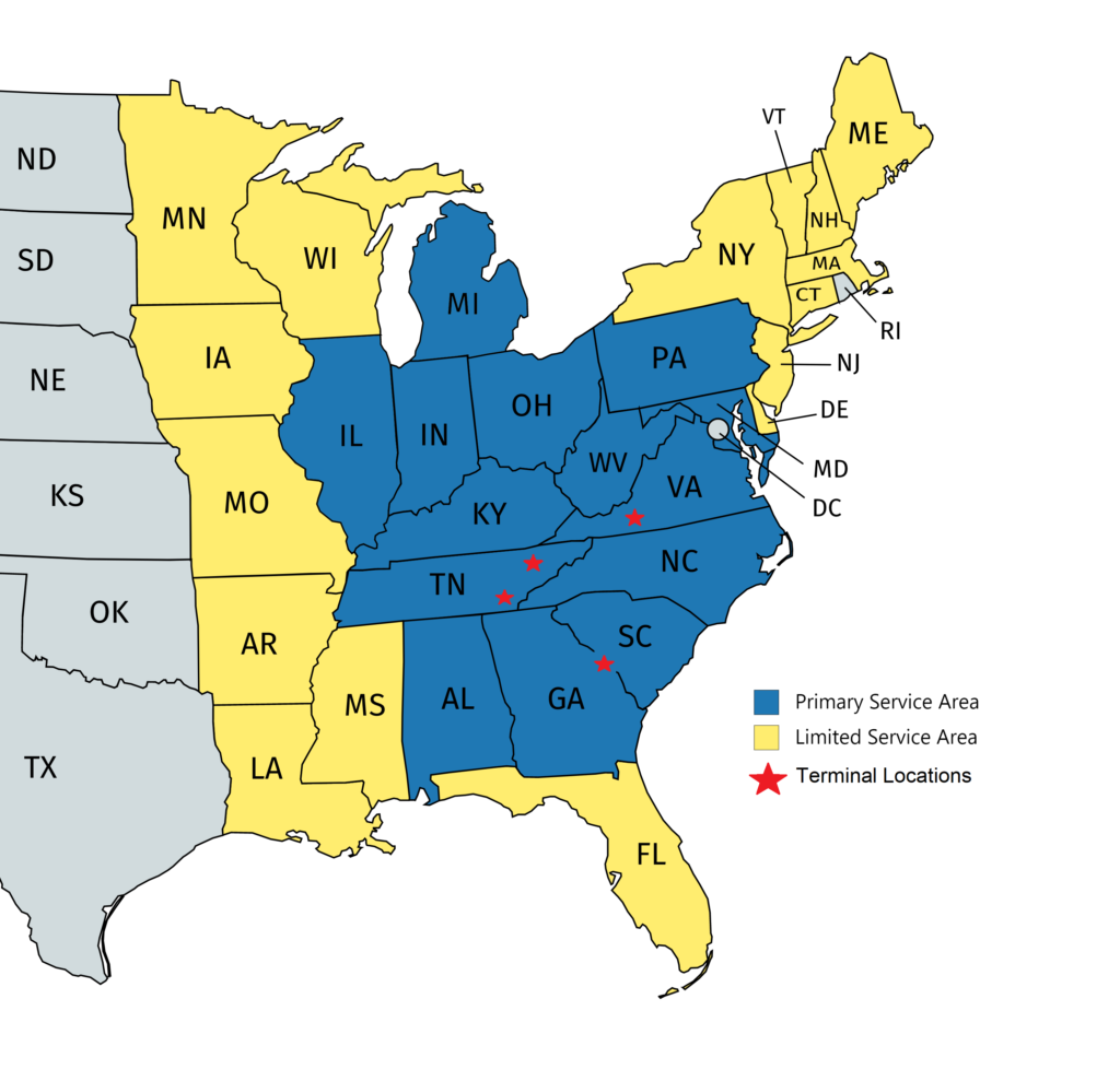 Dry Van Truckload Service Area